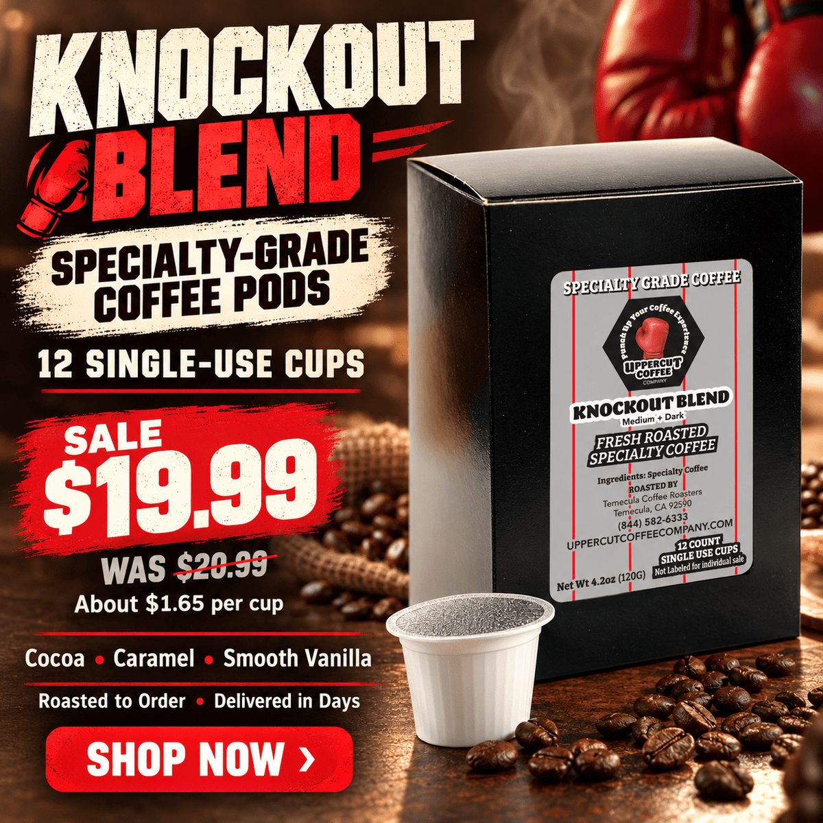 Knockout Blend – Specialty Grade Coffee Pods (12ct) - Upper Cut Coffee Company